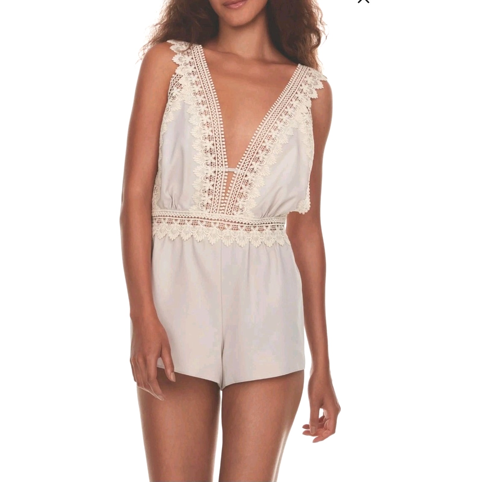 New W Tags Flora Nikrooz Blyth Matte Bridal Romper Crochet Trim Sz M Ivory Bride